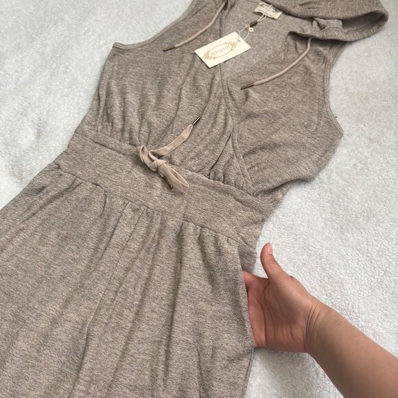 Joyfolie Baylee Hooded Sleeveless Jumpsuit small Drawstring Waist heather taupe - Picture 4 of 15